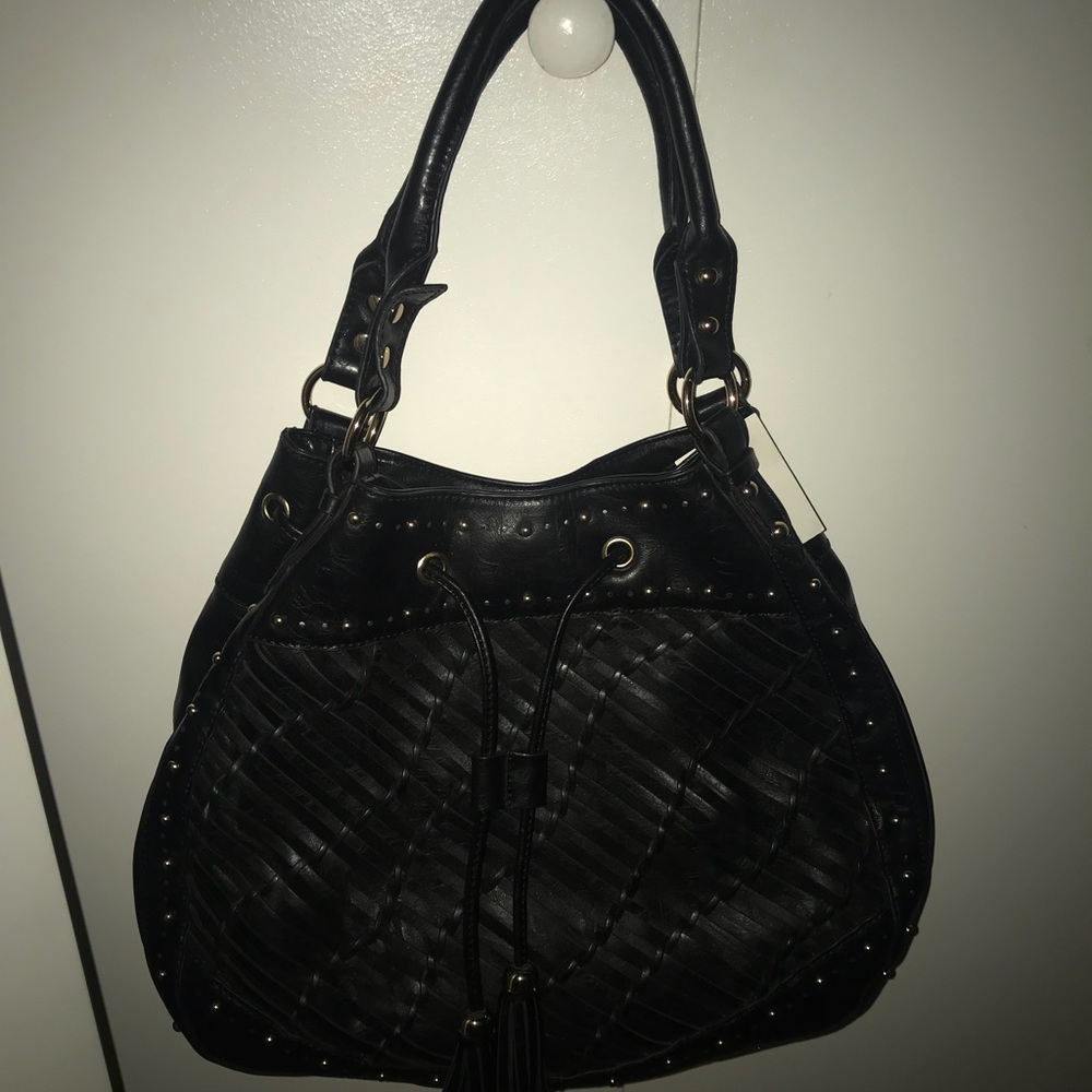Black stud leather purse